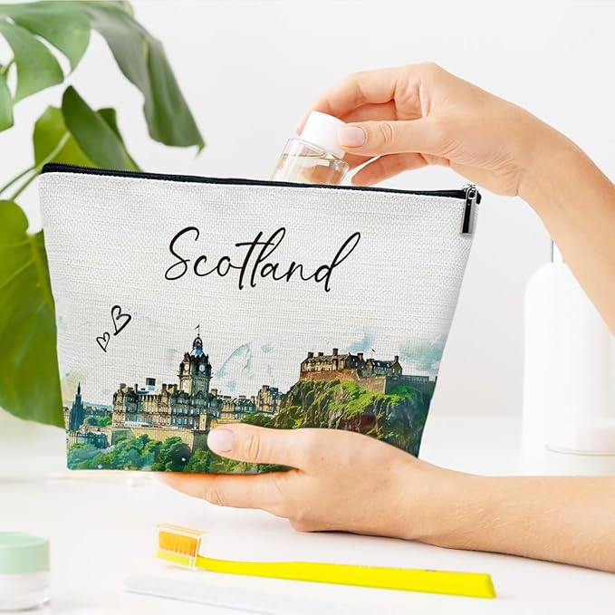 Scotland Travel Gifts Makeup Bag, City Travel Watercolor Cosmetic Bag for Purse, Scotland Souvenir, Trip Gifts for Traveller Lovers, City Themed Organizer
