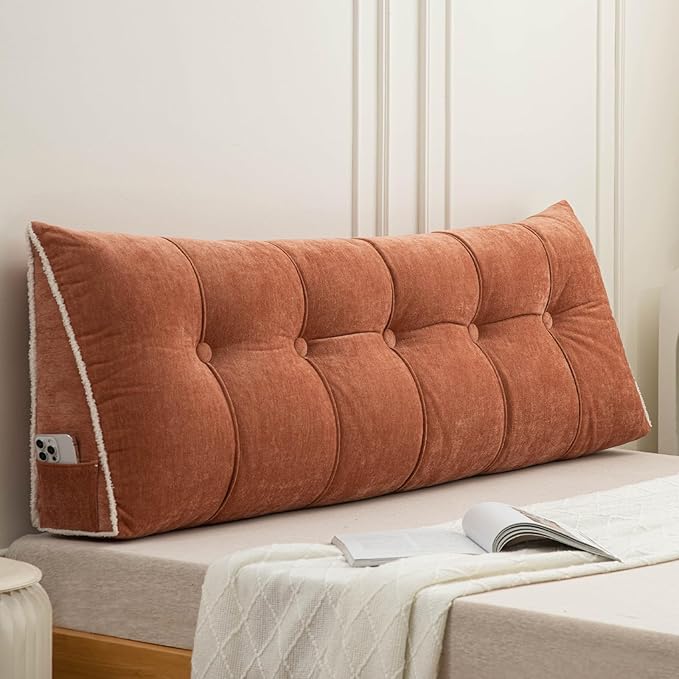 Headboard Pillow Twin, Chenille Triangular Wedge Pillow Headboard Twin Size, Reading Setting Backrest Daybed Pillows for Bed Sofa with Removable Coverr, Orange
