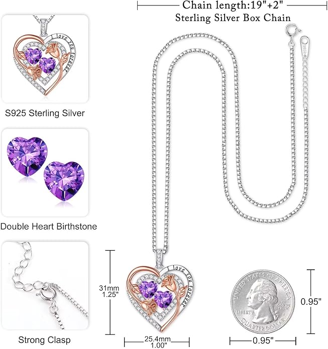 Iefil Valentines Day Gifts for Her - Sterling Silver Birthstone Necklace Anniversary Birthday Gifts for Her Wife Mom Daughter