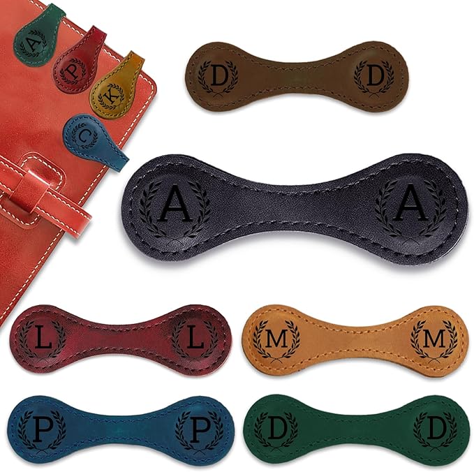 Personalized Magnetic Leather Bookmark - 26 Letters Vintage Engraved Book Marks,Custom Bookmark with Initial,Bookmarks for Women,Reading,Book Lovers (Black, A)