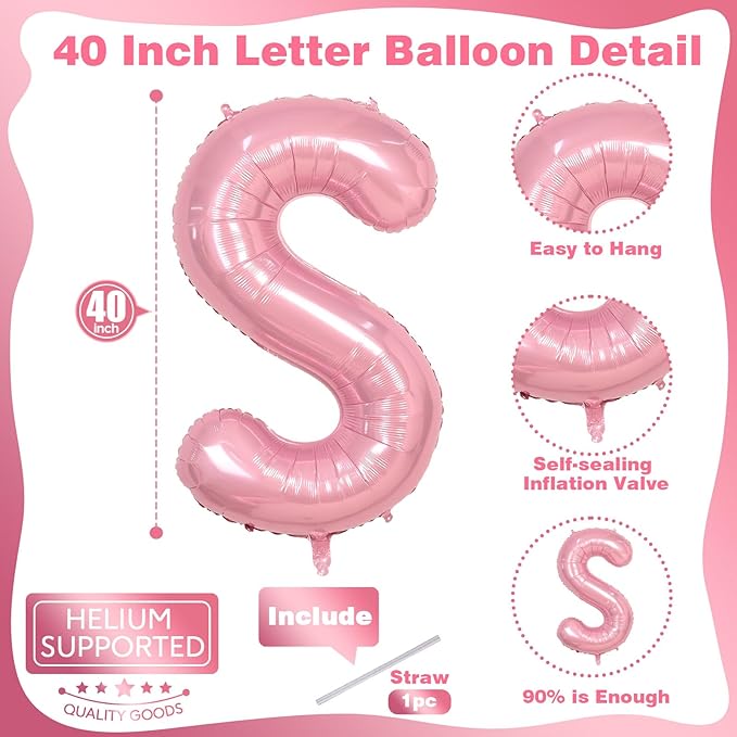 40 Inch Pastel Pink BIG SIS Letter Balloons, Pearl Pink BIG SIS Balloon Letters with Ribbon, Light Pink Baby Girls Alphabet Balloon for Her Baby Shower Birthday Gender Reveal Party Decoration Supplies