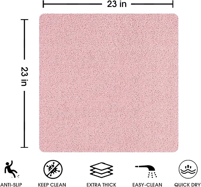 Non Slip Shower Mat, Comfortable Bath mat for Textured Surface,Quick Drying Easy Cleaning Shower Floor Mat for Wet Area,Without Suction Cups Pink 23 x 23