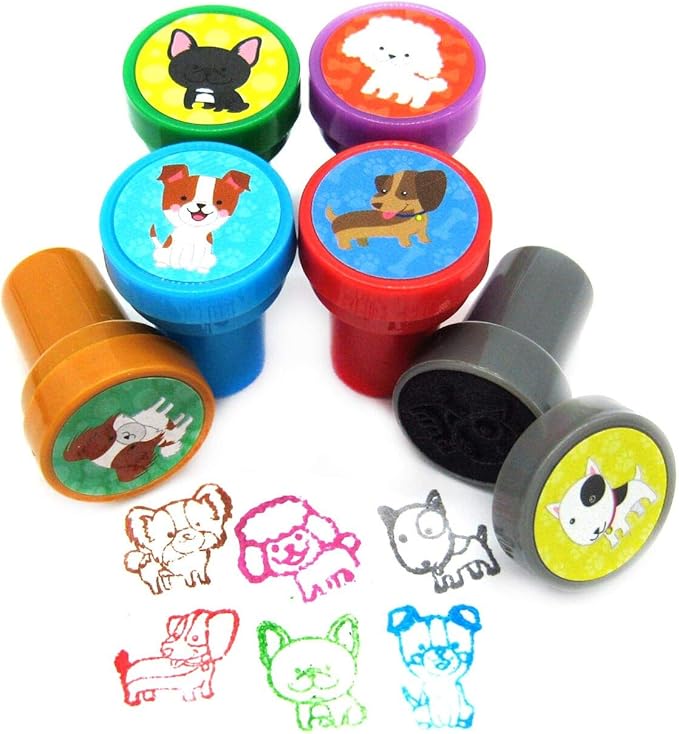 TINYMILLS 24 Pcs Dog and Puppies Stampers for Kids Assorted Stamps for Kids Self Ink Stamps Dog Puppy Birthday Party, Puppy Party Favors, Goody Bag Filler Treats, Classroom Rewards