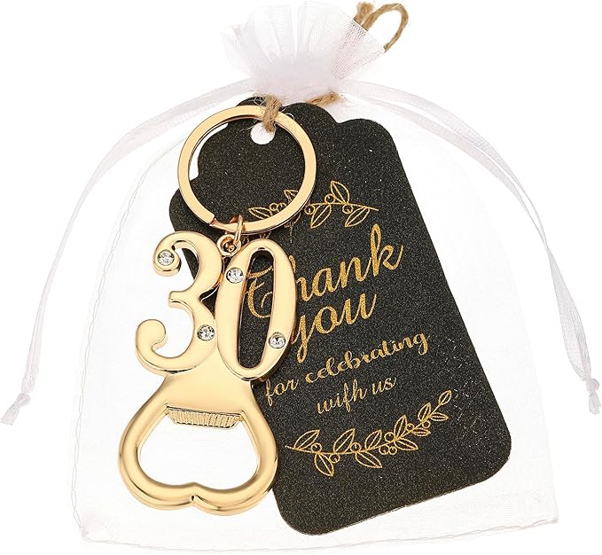 24 pcs 30th Gold Keychain Bottle Opener 30 Birthday Party Favors for Guests,30th Beer Bottle Opener Favors Bulk for Birthday Anniversary Souvenirs Party Decor Supplies (Gold 30th)