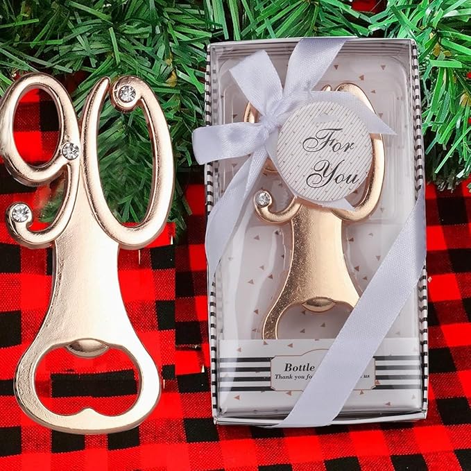 16PCS Bottle Openers Wedding Party Favors for Guests Party Decorations,90th Birthday,90th Anniversary Golden Wedding Bridal Shower Souvenirs Bottle Opener (16,Black 90)