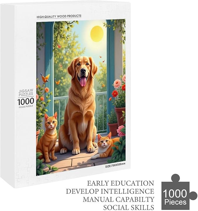 Puzzles for Adults 1000 Pieces Wooden Jigsaw Puzzle - Garden Golden Retriever Theme Puzzle，Party Games，Family Toys，Educational Puzzles，Stress Relief Wooden Puzzle，Gifts for Family and Friends
