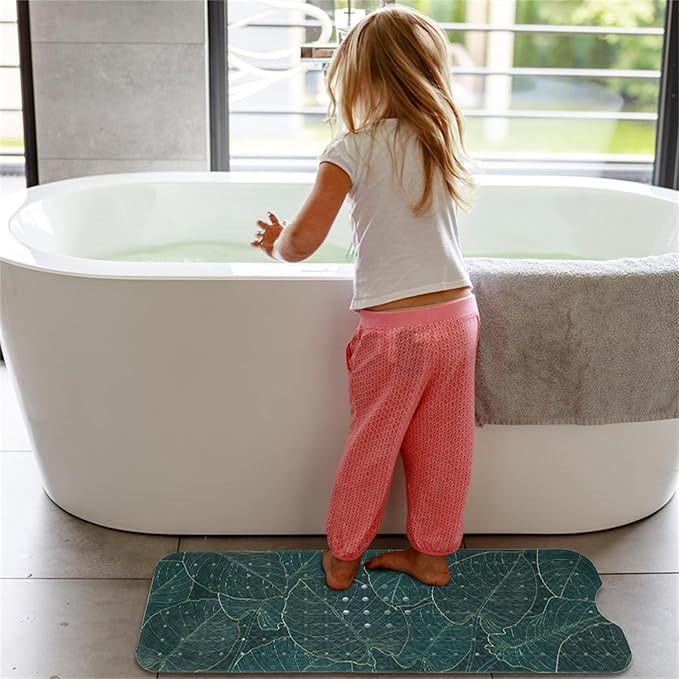 Palm Leaves Bathtub Mat Non Slip 40x16in Palm Leaf Extra Long Bath Mat for Tub Tropical Banana Leaf Plant Anti Slip Shower Mat for Bathroom with Large Drain Holes Suction Cups Quality Bath Mats Decor