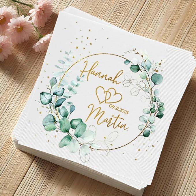 Personalized Wedding Cocktail Napkins, Customized Monogram Wedding Napkin, Custom Cake Napkins for Party, Beverage Cocktail Luncheon Dinner, Dinner Paper, Anniversary Decor