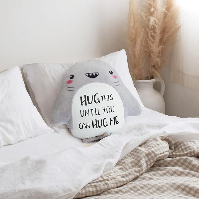 Christmas/Birthday Gifts for Girlfriend/Boyfriend, Long Remote Distance Relationship Gifts- Novelty Cute Shark Pillow- I Love Miss You Gift for Her/Him, 15”×15”