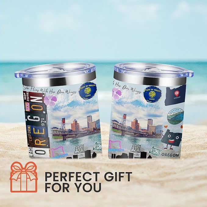 12oz Coffee Mug Oregon State Insulated Coffee Cups, United States Map Travel Mug Landmark, Birthday Gifts Cute Mugs with Lid and Straw Gifts for Mom
