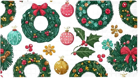 Christmas Wreath New Year Tree Decorations Bath Tub and Shower Mats, Non Slip Bathmat with Drain Holes and Suction Cups for Bathroom Floor, 15.1 x 26.8 Inch