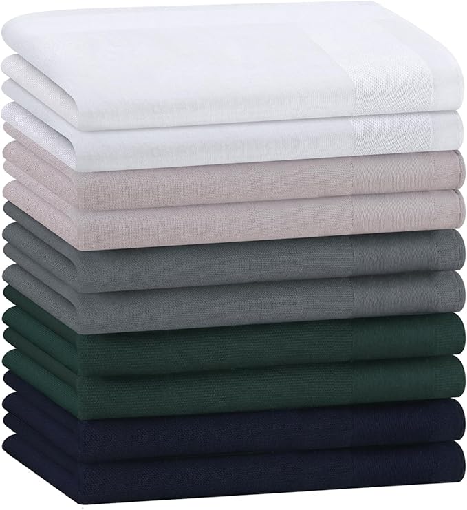 HOULIFE Men's Cotton Handkerchiefs, Solid Color 60S Soft Cotton Hankies for Men Women 6/12PCS 15.7"×15.7"