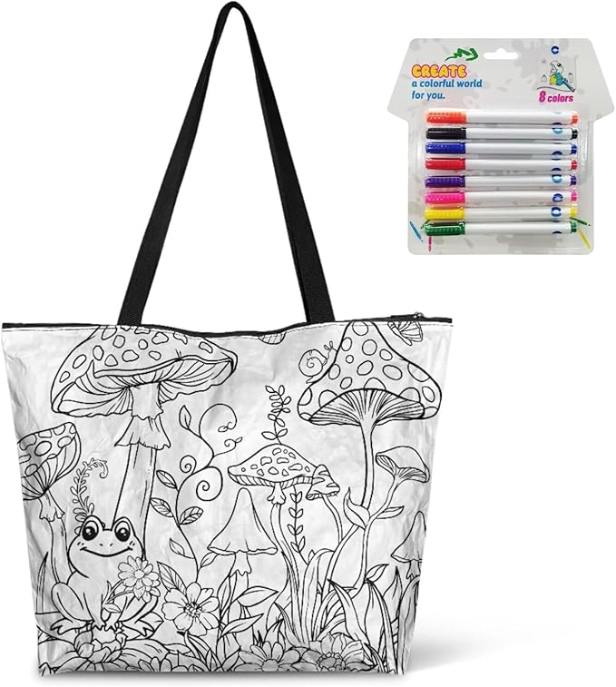 Cartoon Animal Printed DIY Coloring Tote Bag Waterproof Paper Handbags for Women Large Travel Shoulder Bags Purses