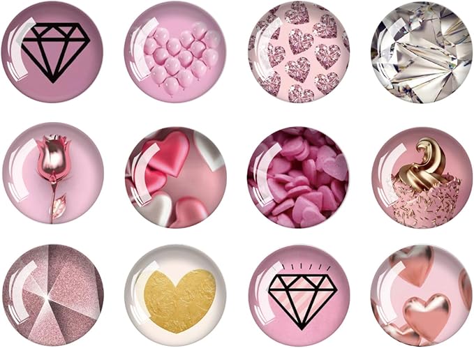 Pink Heart Glass Refrigerator Magnets Strong,12Pcs Magnets for Fridge,Funny Fridge Magnet Shape,Cute Small Tiny Magnet for Kitchen Whiteboard Door Decorative (Pink Refrigerator Stickers)