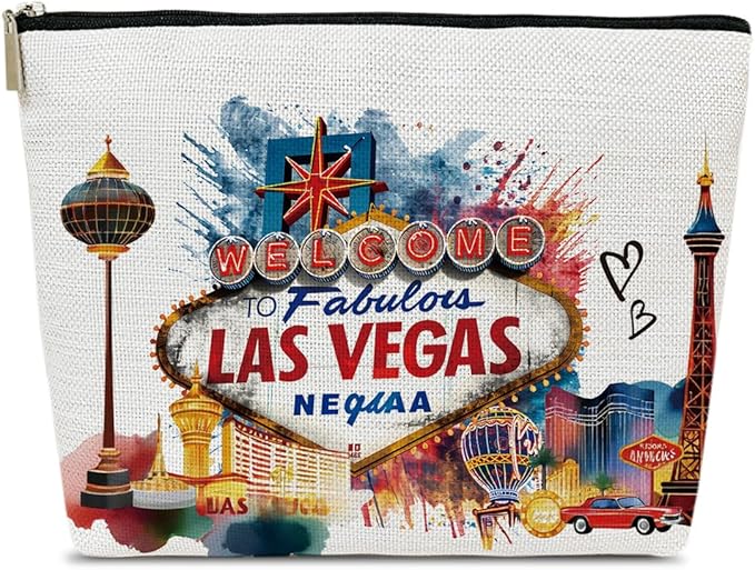 Las Vegas Travelling Gifts Makeup Bag, City Travel Cosmetic Bag for Purse, Watercolor Gifts, Las Vegas Souvenir, Trip Favors for Traveller, Travelling Lovers, City Themed Organizer