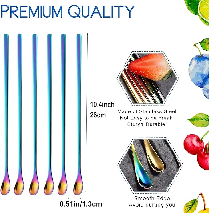 6Pcs Coffee Tea Espresso Long Handle Mixing Stirrers Spoon, Stainless Steel Mini Stirring Honey Spoons Tiny Mixing Iced Tea Spoons for Kitchen Soup Coffee Cocktail Mixing Stirring Tea Beverage10.4"