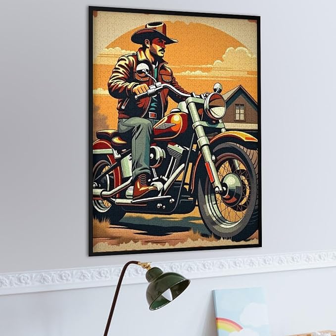 Old Man Old Motorcycle and Old House Wooden Puzzle 1000 Pieces Jigsaw Puzzles for Adults Puzzle Educational Toys Challenging Fun Games Gifts for Elders Kids Family and Friends