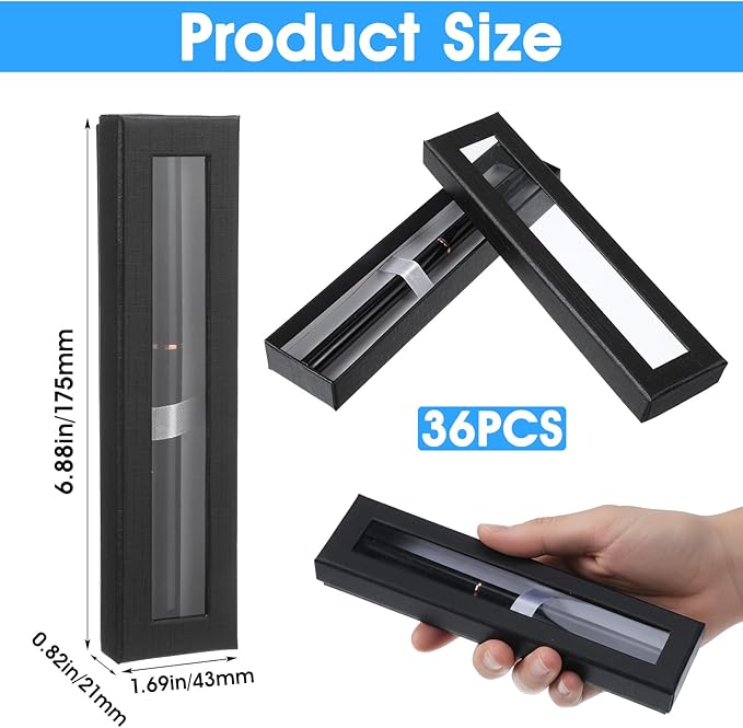 36 Pcs Black Empty Pen Gift Box, Cardboard Pen Display Boxes with Clear Window, Pens Presentation Box Single Packaging Case for Jewelry Gift Business Birthday Souvenir Office Supplies