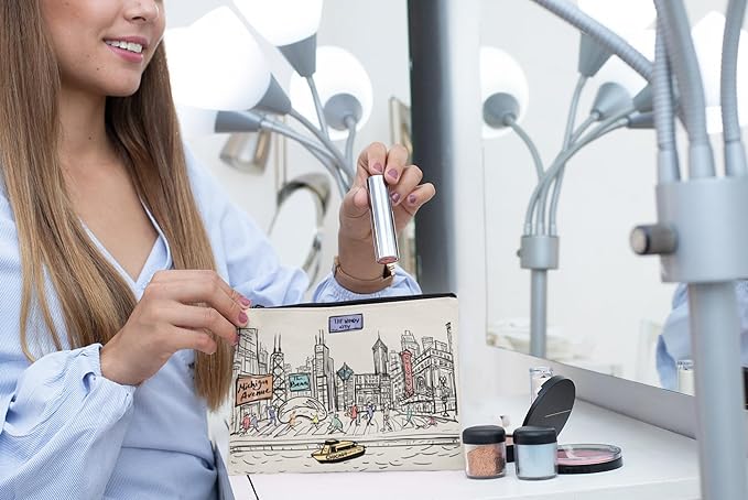 Cities Around the World Artwork Cosmetic Bag Series – Designed in USA, Travel Makeup Bag with Zipper, Souvenir Gift for Women, Artwork Organizer for Purse or Toiletry (Chicago)