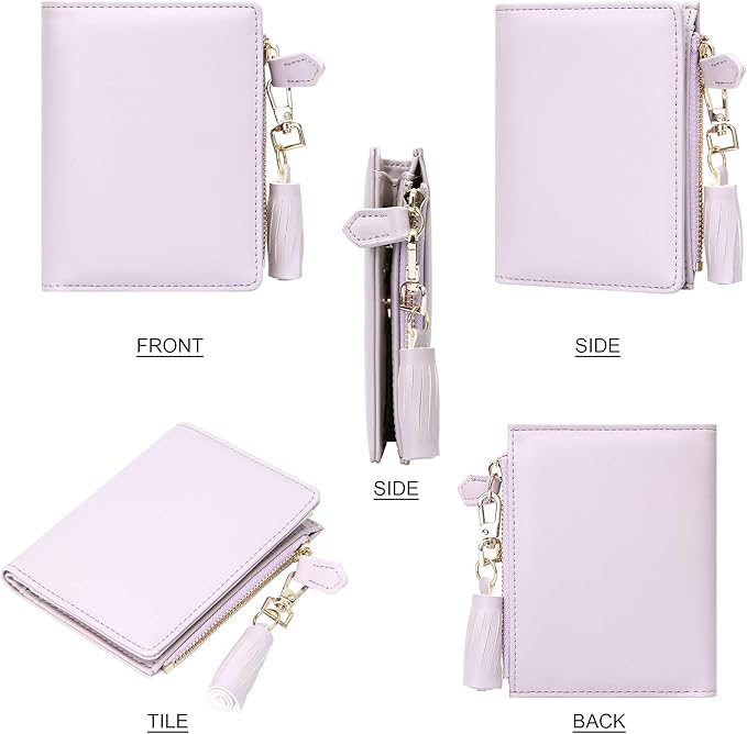 GEEAD Small Wallets for Women Bifold Slim Coin Purse Zipper ID Card Holder PU Leather Light Purple