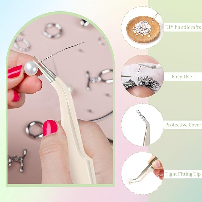 Honoson 9 Pieces Curved Pointed Craft Tweezers Stainless Steel Precision Tweezer with Protective Cover for Rhinestones Dried Flowers Craft Stickers Eyelash Extension Jewelry Making (Gradient Pink)