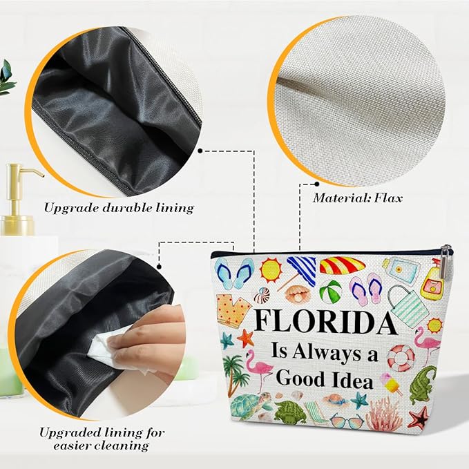 Florida Travel Makeup Bag, Florida Girl Gift, Travel Vacation Gift Pouch, Trip Souvenirs, Travelling Lover Cosmetic Bag for Purse