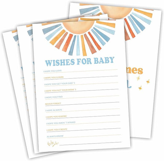 Wishes for Baby - Shower Game Kit - Watercolor Retro Sun - 30 Double-Sided Fill in Cards for Shower, Gender Reveal Party Favor, Activity & Supplies - D10