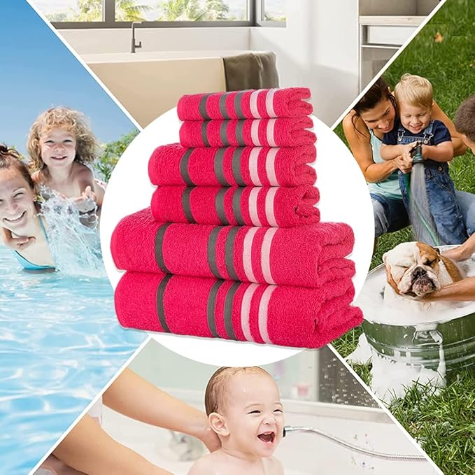 CASA COPENHAGEN Exotic Designed in Denmark 525 GSM Hotel & Spa Kitchen & Bath Set of 6 Egyptian Cotton Towels - 2 Bath Towels, 2 Hand Towels, 2 Washcloths - Pink