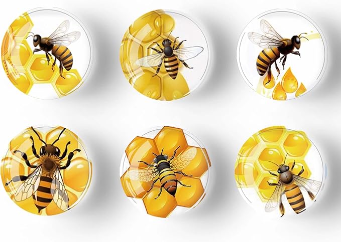 12Pcs Glass Refrigerator Magnets - Fridge Magnets Decoration for Classroom, Locker, Office Whiteboards, Cabinet, Dishwasher and Magnetic Surfaces (Bees)