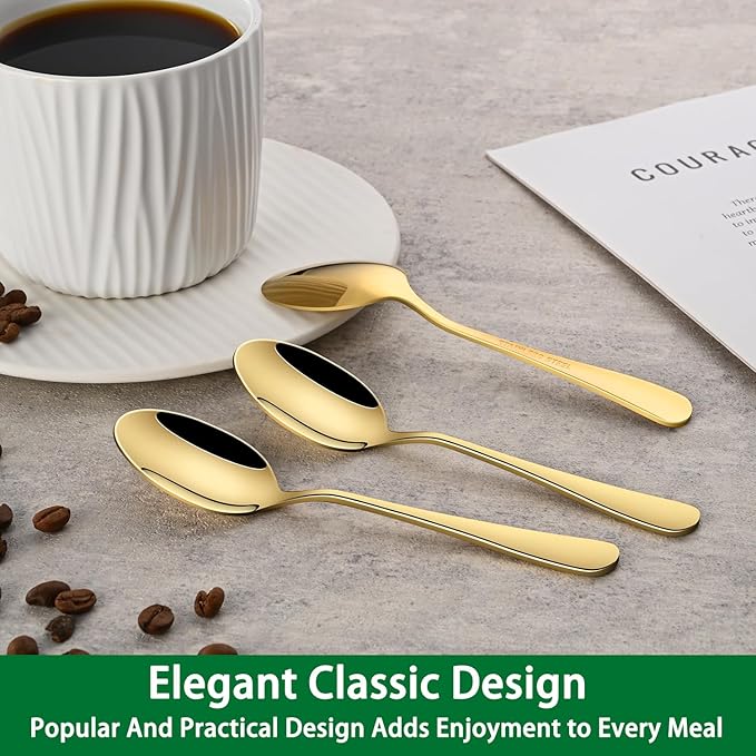 5.5 Inch Coffee Spoons,8 Pieces Stainless Steel Gold Tea & Coffee Spoon,Mirror Polishing Metal Small Espresso Spoons,Dishwasher Safe Teaspoon,Golden Mini Demitasse Spoon