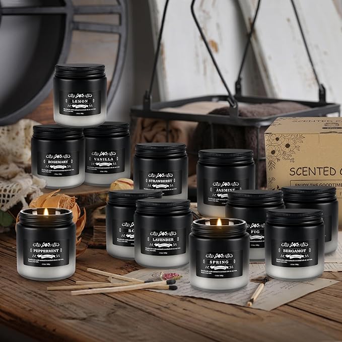 Scented Candles Set - 24 Pack Gradient Black Men Candles for Home Scented, 3.5 oz, Aromatherapy Soy Candle Gifts Set for Men, Birthday, Valentine, Christmas, Anniversary Present for Him