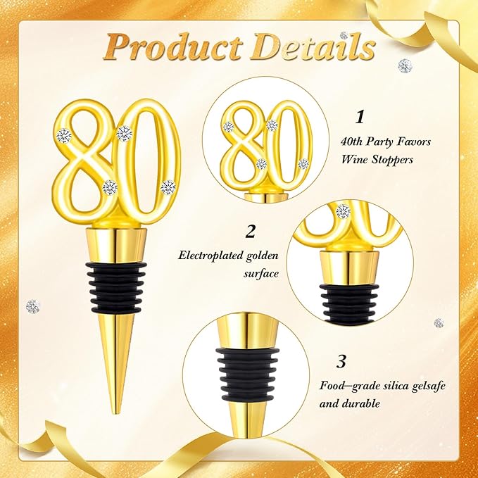 30Pcs 80th Birthday Party Favors Wine Stopper 80 Years Old Wine Bottle Stoppers With Gift Box For 80th Wedding Anniversary Party Favor Decoration Souvenirs Wedding Guest Wine Stopper Individual Gift