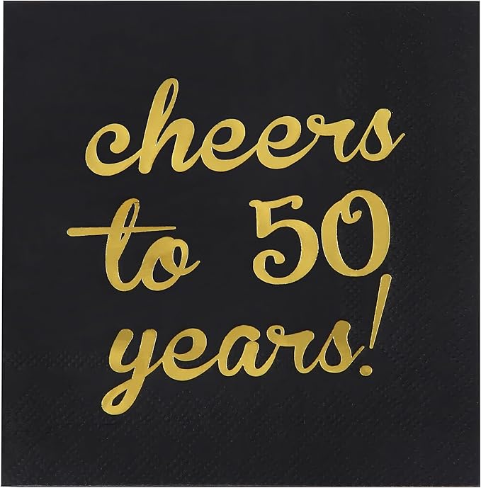 Elcoho 60 Pack Cocktail Napkins 50th Birthday Decorations Luncheon Napkins for Birthday, Anniversary Party Supplies, Cheers to 50 Years Design, 2 Layers, 5 by 5 Inches
