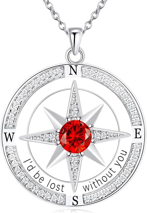 S925 Necklace Birthstone Compass Gift for Women Jewelry Sterling Silver Necklace for Wife Wedding Anniversary Girlfriend Birthday Gifts for Her Valentines Day Mom Mothers Day