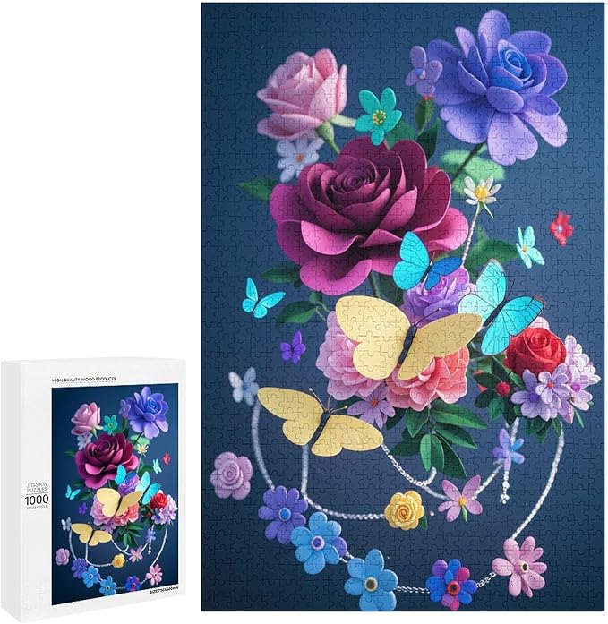 Jigsaw Puzzles for Adults 1000 Piece - Butterfly Flowers Themed Wooden Puzzles，Unique Gifts for Wall Art ，Funny Puzzles，Stress Relief Games，Puzzle Games Challenge Puzzles