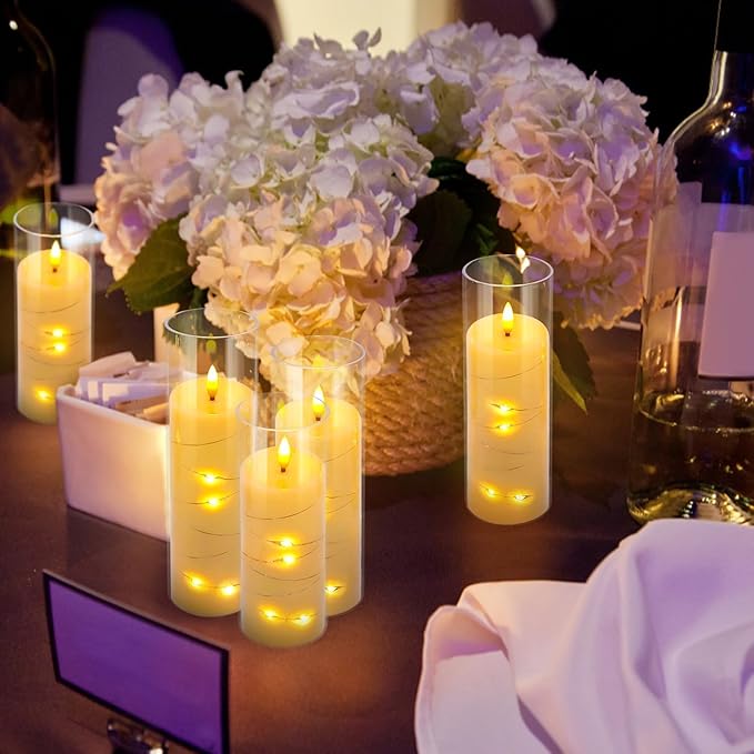24-Piece Ivory Flameless LED Candles with Remote, Embedded Fairy Lights for Christmas Decor. Battery-Powered with Timer, Safe & Elegant for Cozy Romantic Home, Wedding, Party.