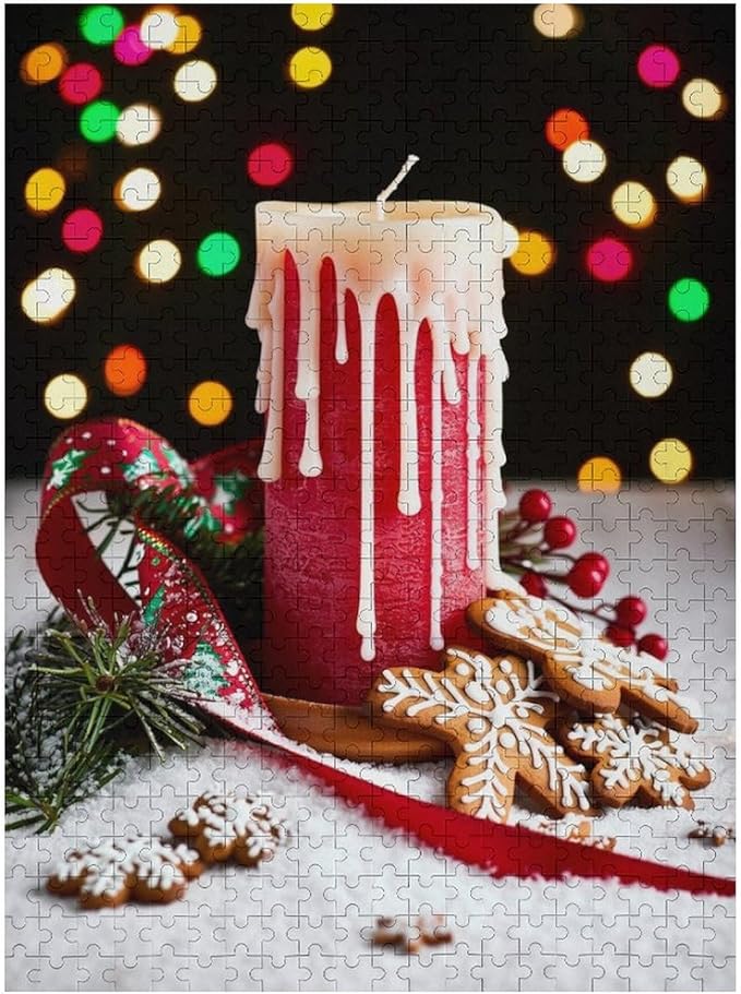 Jigsaw Puzzles for Adults 500 Piece - Merry Christmas，Christmas Candles Wooden Puzzle，Puzzle Games， Stress Relief Games，Funny Puzzles，Unique Gifts for Wall Art ，Family Puzzles，Educational Games