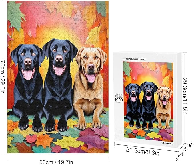 Puzzles for Adults 1000 Pieces Wooden Jigsaw Puzzle - Labrador Retriever Dog in Autumn Park Theme Puzzle，Party Games，Family Toys，Educational Puzzles，Stress Relief Wooden Puzzle，Home Decoration