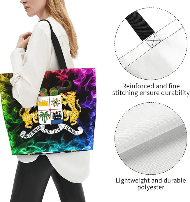 Beninian National Emblem Large Reusable Eco-friendly Shopping Bags Portable Storage Handbag