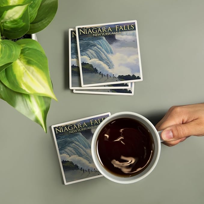 Lantern Press Niagara Falls, New York (Absorbent Ceramic Coasters Set of 4 Matching Images, Cork Back, Kitchen Table Decor)