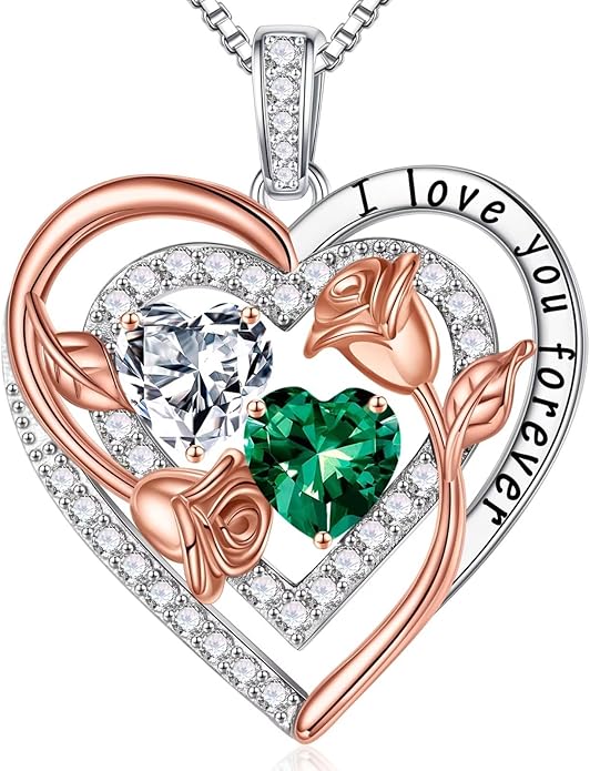 Iefil Valentines Day Gifts for Her - Sterling Silver Birthstone Necklace Anniversary Birthday Gifts for Her Wife Mom Daughter