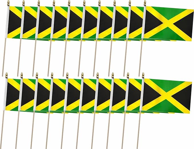 20 Pack Jamaica Flags Jamaican Stick Flag Small Mini Handheld Flags for Decorations,（ 5 × 8inches）, essential for parties and celebrations