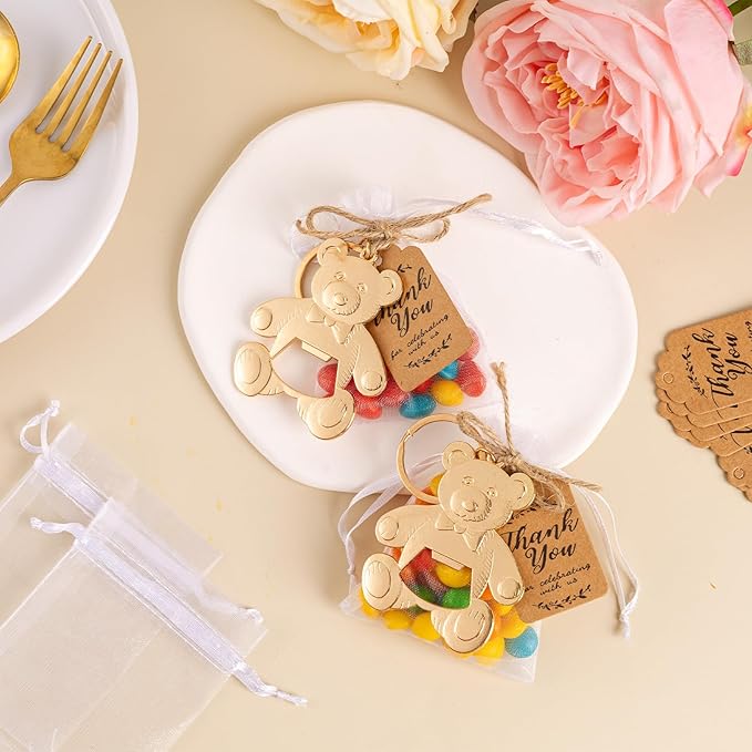 Bottle Openers Baby Shower Return Favors for Guests Cute Bottle Opener Decorations and Souvenirs with Organza Bags Tags for Theme Party Favors(Retro Style,304 pieces) (Teddy bear)