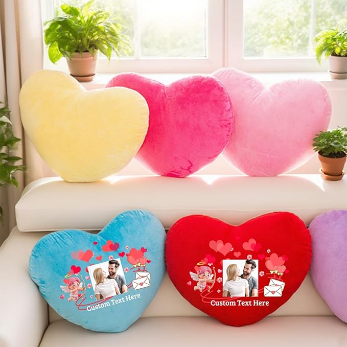 Custom Heart Pillow with Insert, Personalized Heart Shaped Pillow with Photo Text as Valentine Pillows for Girlfriend Boyfriend Home Decor Personalized Gifts for Valentines Day Anniversary