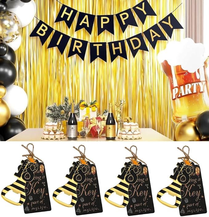 24pcs 18th Gold Keychain Bottle Opener 18th Birthday Party Favors, 18 Keychain Beer Bottle Opener Favors Anniversary Souvenirs Return Gifts for Guests Party Decor Supplies (black 18)