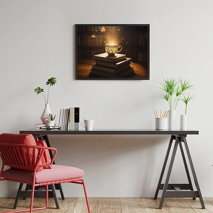 Wooden Puzzle - Hot Tea On A Book Rounded Corner Jigsaw Puzzles，Wooden Puzzles for Adults 500 Pieces Challenge Puzzles，Educational Games，Family Puzzles，Unique Gifts for Wall Art