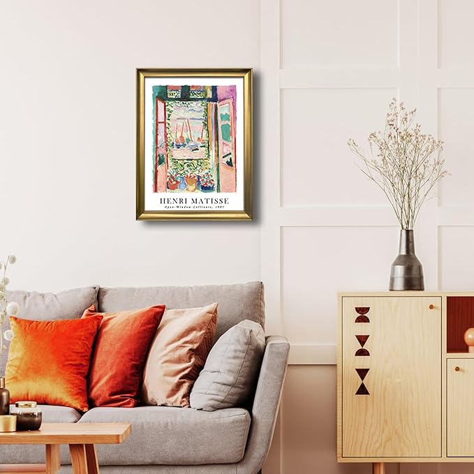 Wieco Art Framed Wall Art Open Window Collioure 1905 by Henri Mattise Abstract Colorful Art Matisse Posters Canvas Prints for Wall and Home Office Decorations Bronze Gold Frame