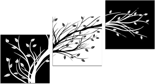 Wieco Art Leaves Modern 3 Panels Flowers Artwork Giclee Canvas Prints Black and White Abstract Floral Trees Pictures Paintings on Canvas Wall Art for Living Room Bedroom Home Decorations
