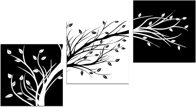 Wieco Art 3 Piece Canvas Prints Wall Art for Living Room Kitchen Wall Decor Large Modern Stretched and Framed Grace Impressionist B & W Leaves Pictures Paintings ornament Ready to Hang L