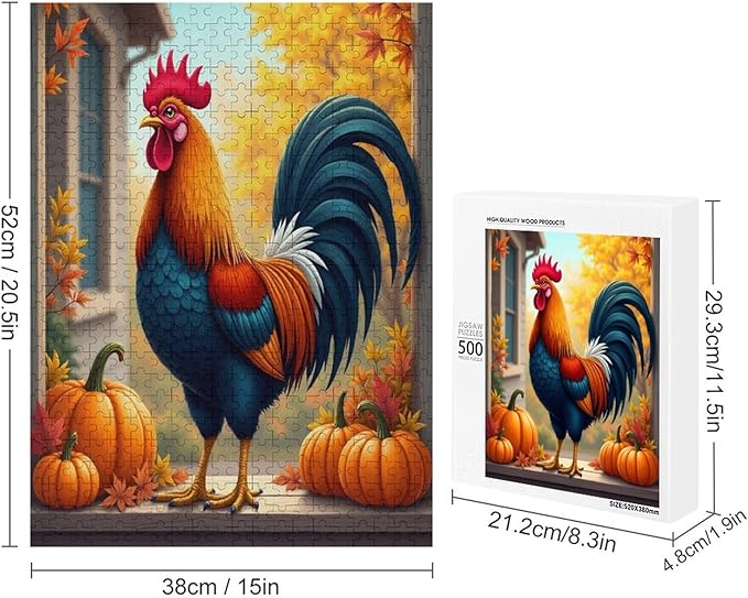 Jigsaw Puzzles for Adults 500 Piece - Thanksgiving Fall Pumpkins and Cocks Wooden Puzzle，Funny Puzzle，Unique Gifts for Wall Art ，Family Puzzles，Educational Games，Challenge Puzzles